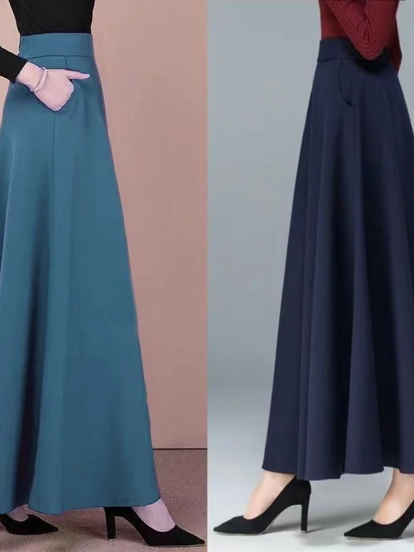 

Spring Women's High Waist A-Line Midi Skirt Pure Color Fullness Large Size Casual Korean Style Loose Fit Long Skirt