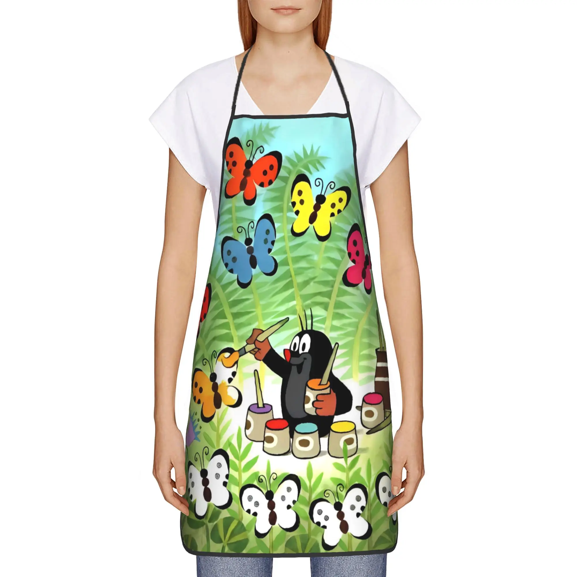 The Little Mole with Friends (2) Apron  Cute Cooking Kitchen Accessories Restraunt Barber Aprons without Pocket