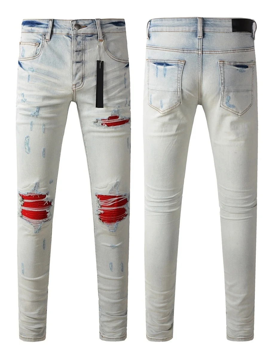 

Worn-Out Slim Fit Jeans Middle Waist Zipper Closure Distred Denim Pants Youth Casual Wear Spring Season Allergy Free