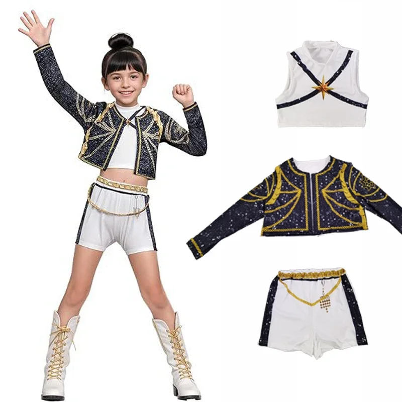 

New Kids Girls Rumi Zoey Mira Cosplay Stage 3D Print Suit Set K-pop Demon Hunters Costume Performance Children Halloween Party