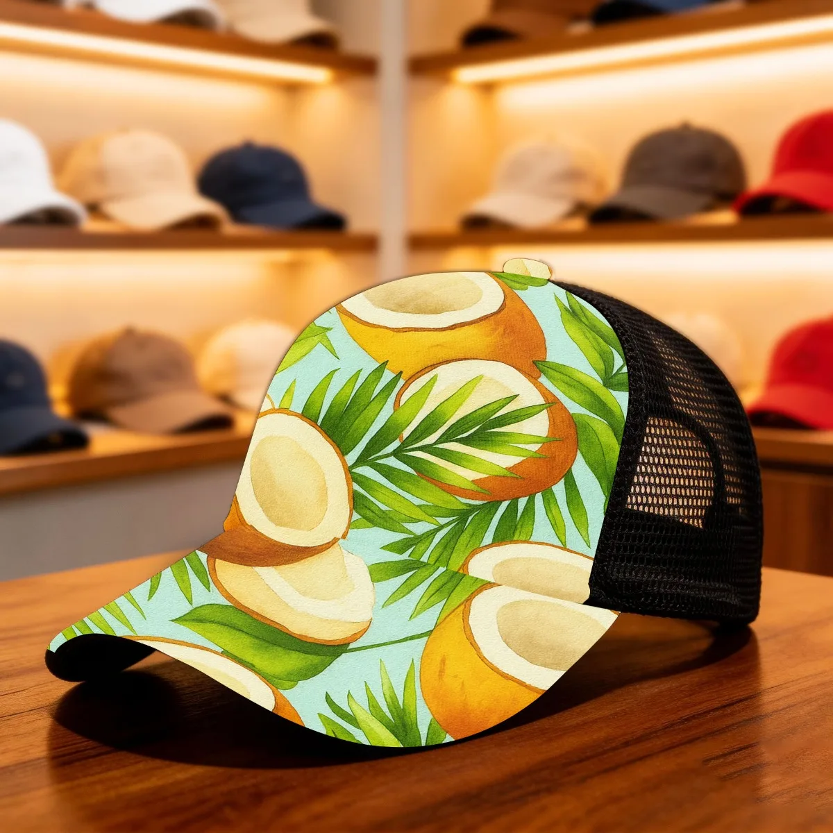 1pc Tropical Coconut Pattern Classic Baseball Cap Mesh Cap Sporty Cap Sporty Style Perfect Lightweight Polyester Duckbill Hat
