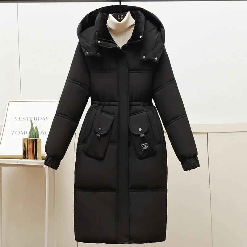 2024 Fashion Down giacca imbottita in cotone donna inverno X-Long parka Streetwear addensare caldo soprabito con coulisse cappotti con cappuccio