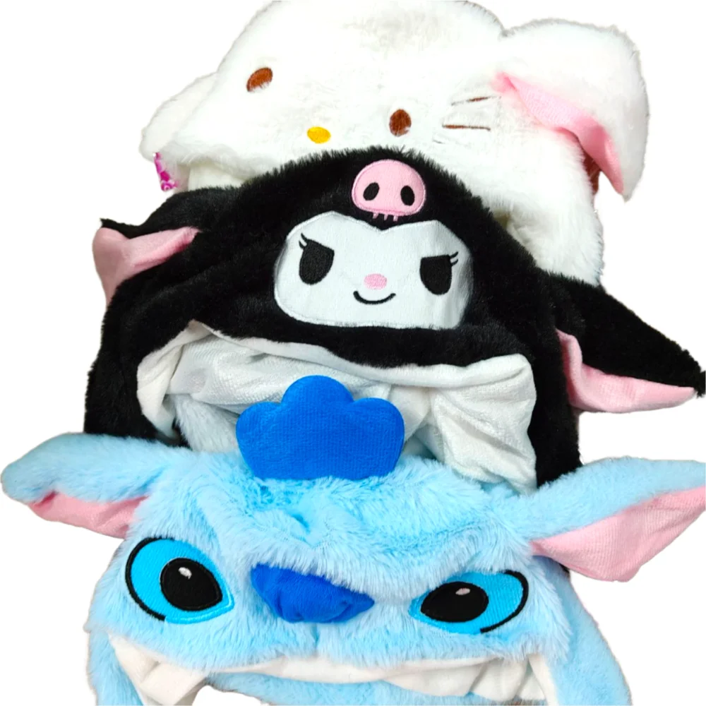 Miniso Kawaii Kuromi Hello Kitty Hareketli Kulak Aydınlık Şapka Komik Sevimli Kabartmak Dikiş LED Peluş Atlama Şapka Karikatür Cosplay Prop