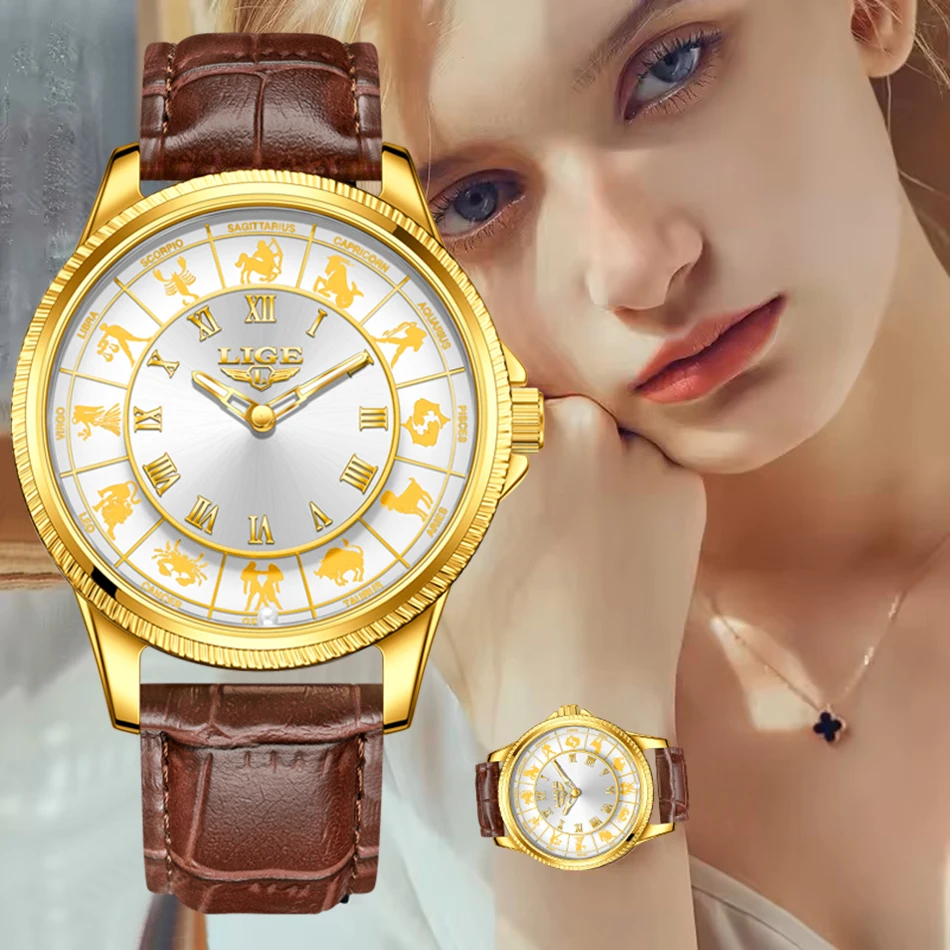 

LIGE новые женские часы созвездия, модные водонепроницаемые светящиеся кварцевые часы для женщин, простой браслет, женские наручные часы, подарок