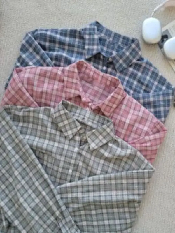 Chic Plaid ort Svel frauen irt Lose Fit Lange Sve drehen-unten Kragen Lazy Sle Koreanische Design Frühling herbst Top