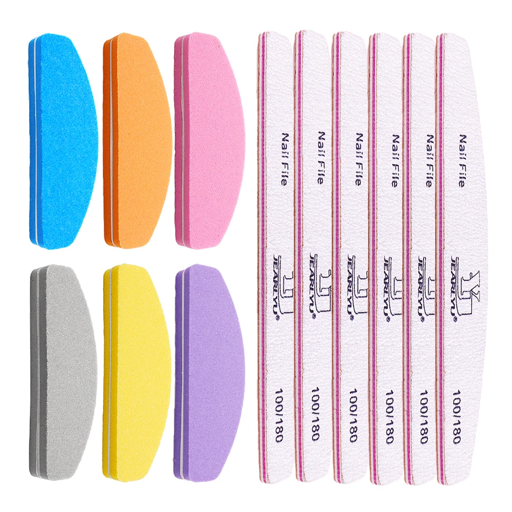 12 個 100/180 ネイルアートサンディングサンドペーパーセット洗えるバナナバフ湾曲したプロフェッショナルマニキュアツールスポンジミニ爪やすり