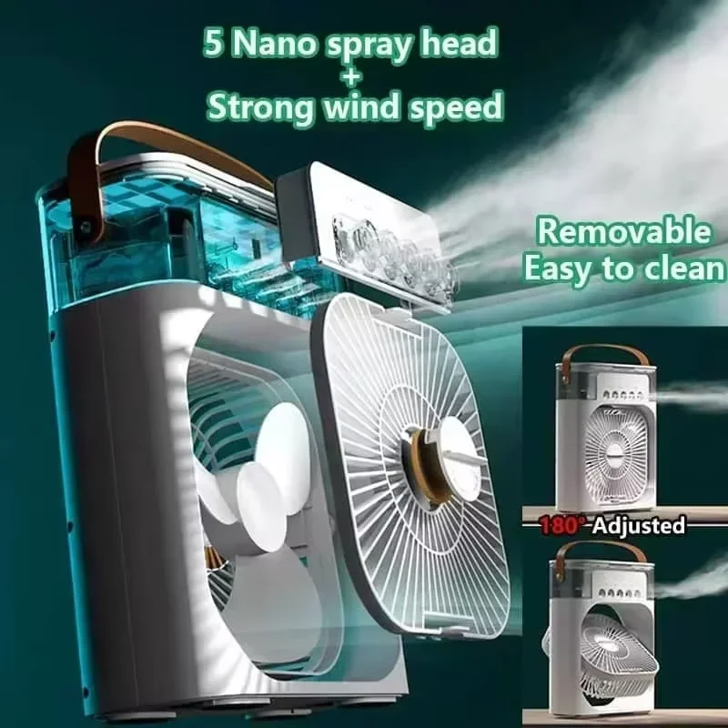 New 3 In 1 Fan AIr Conditioner Household Mini Air Cooler LED Night Light Portable Humidifier Air Adjustment Fan Office Home Fan view 4