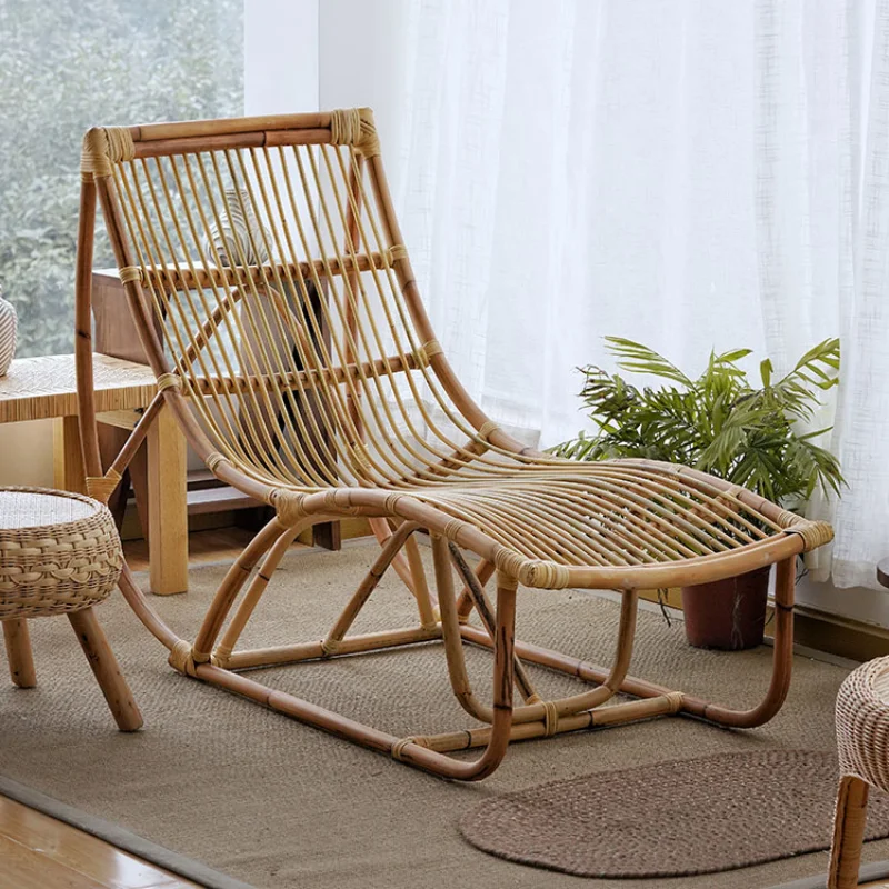 

Real rattan chaise longue single balcony home leisure sofa beauty couch bedroom chaise longue