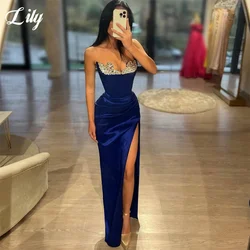 Lily Navy Blue Sexy Prom Dresses Sweetheart Sleeveless Evening Gown with Sequins Satin Side High Split robes du soir Customized