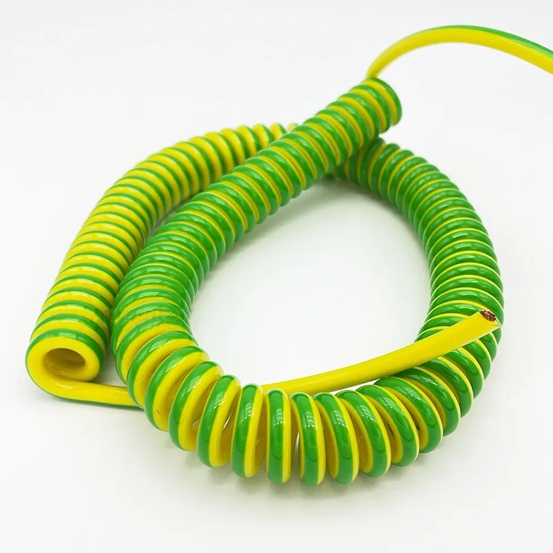 PU spring cable wire Yellow-green ground wire 1 core 15 13 20 18 1711 9 7 awg stretch 1 2 3 4 5 6 7meters spiral telescopic wire