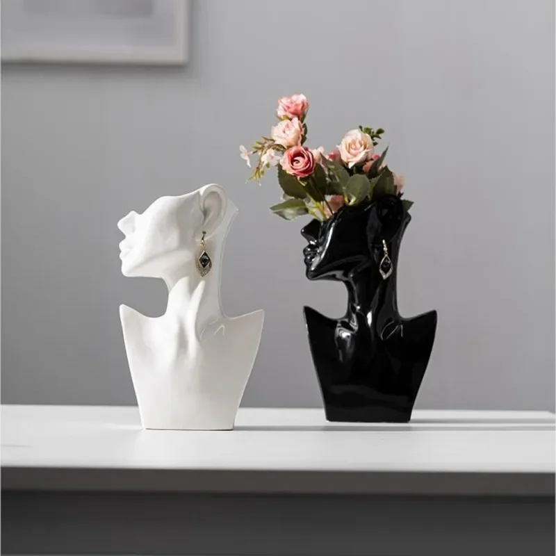 

Modern Art Nordic Style Ceramic Earring Face Vase Sculpture Creative Crafts Woman Body Flower Pot Living Room Bedroom Home Decor