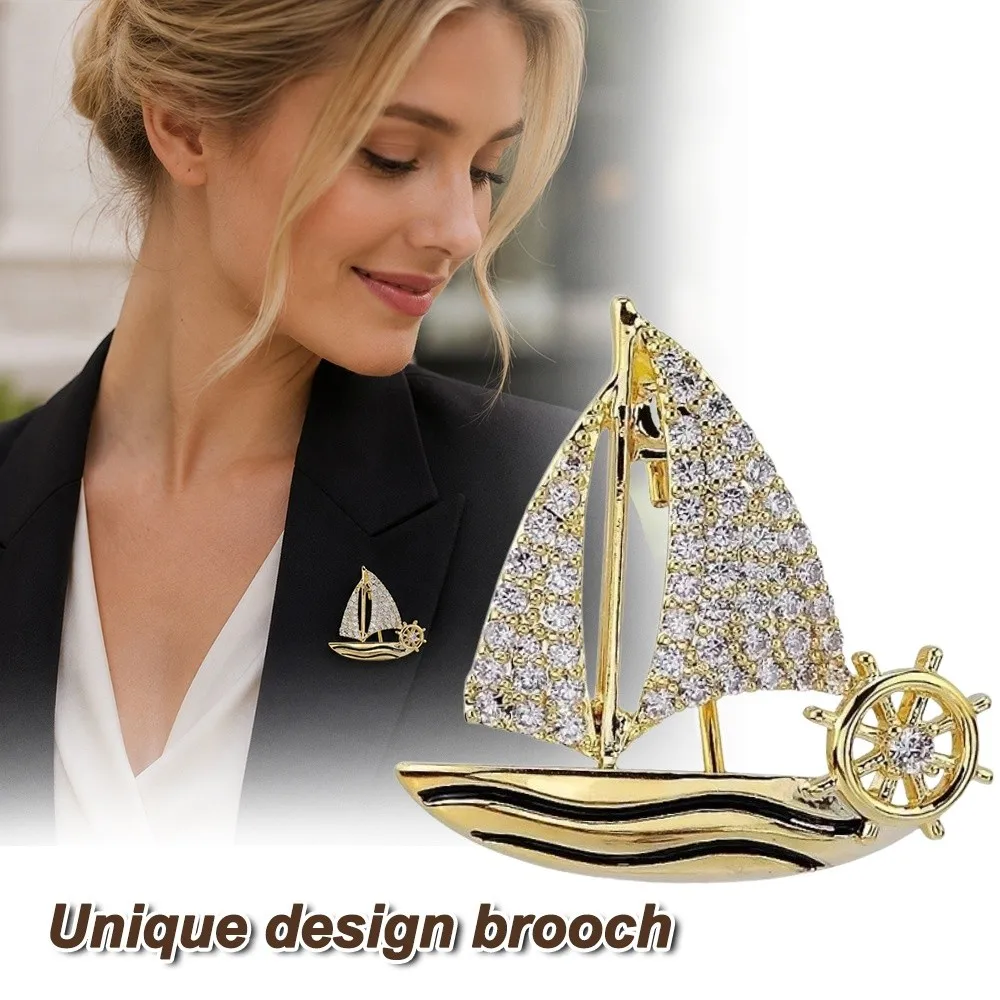 Fashion High End Brooch Small Sailboat Sparkling Cardigan Clip Anti Slip Buckle Delicate Clothing Fixing Pins For Men Women