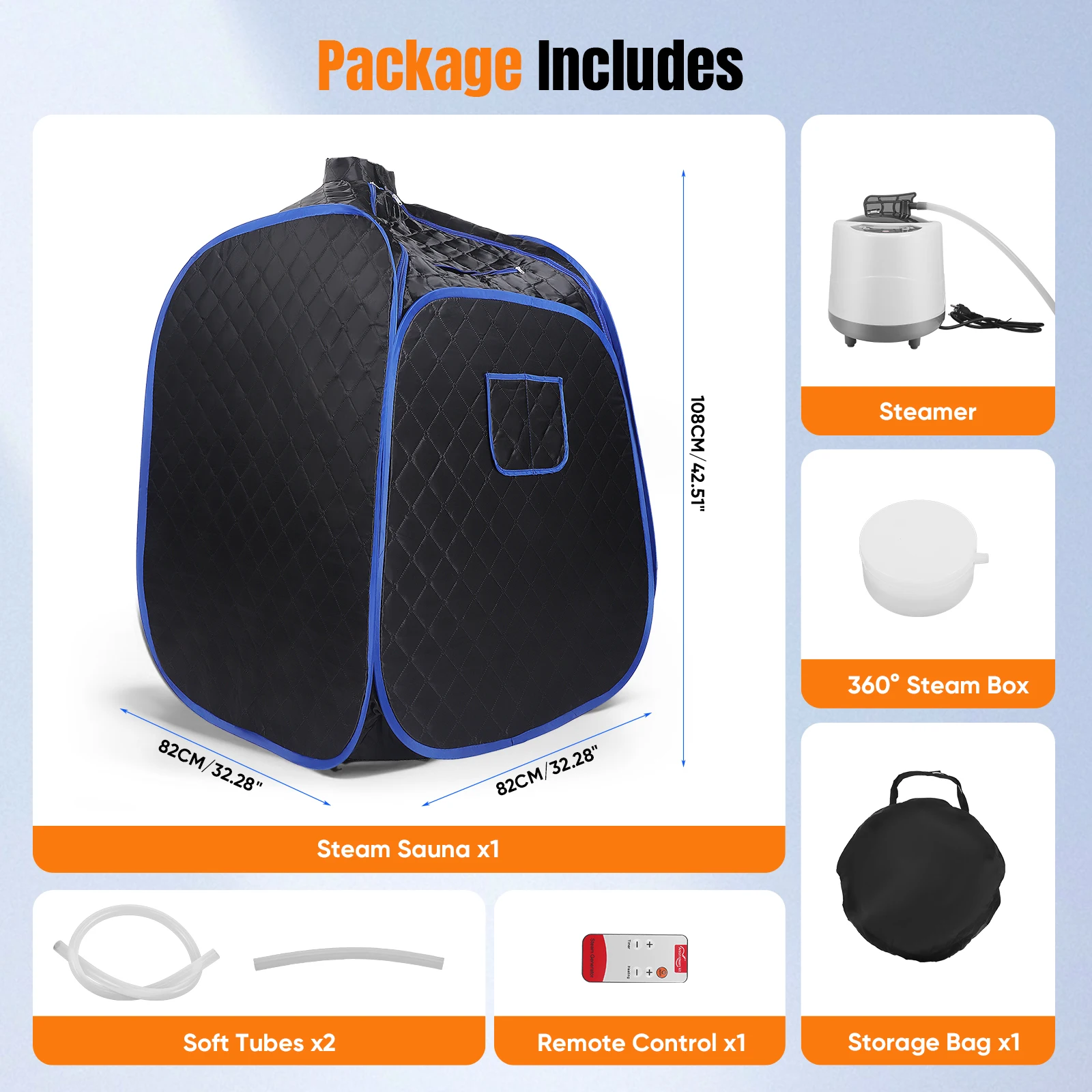 Portable Foldable Steam Sauna, 2.6L Fast Heating, 9 Temperature Settings, Remote Control, 45 Min Auto Shut-Off, Compact Home Spa