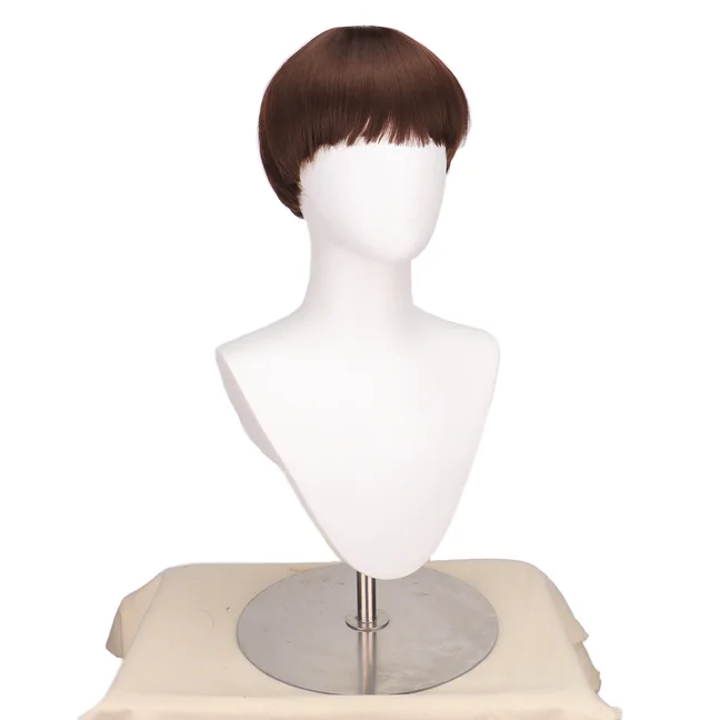 Synthetic Short Brown Mushroom Cosplay Wig for Men Bowl Cut Hair Anime Retro Wig Suitable for Movies Party Multi-colored Wig