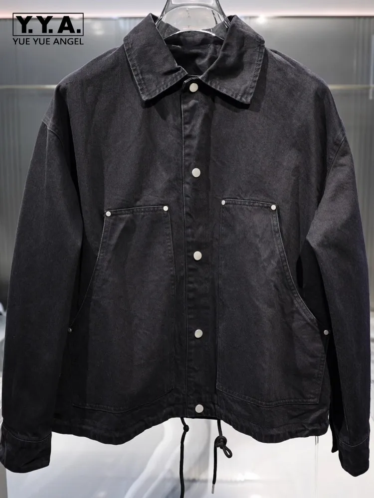 

New Autumn Fashion Personality Designer Style Men Denim Jacket Turndown Collar Loose Fit Jean Jackets Daily Casual Cowboy Coat