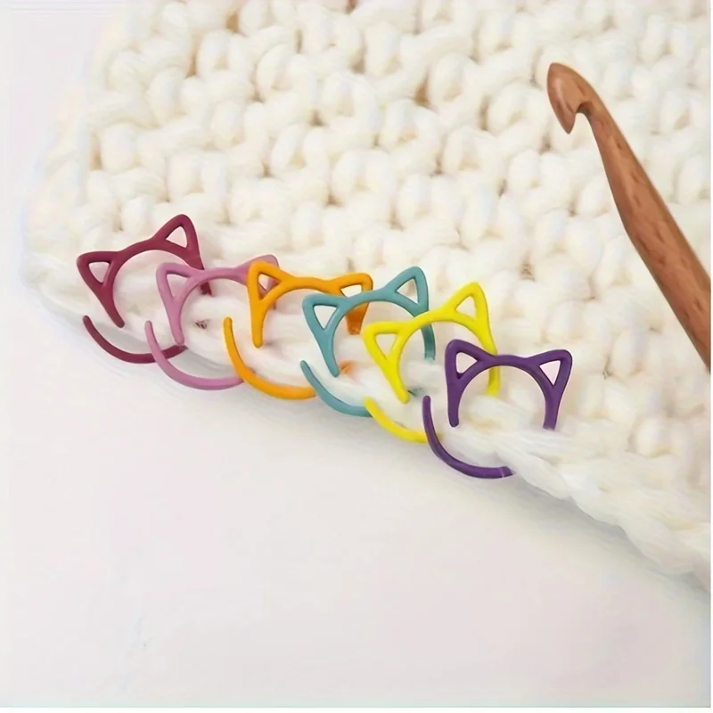 

24PCS Woolen Knitting Crochet Marker Buckles, Open Spiral Colorful Cat Ears Alloy Marker Buckles