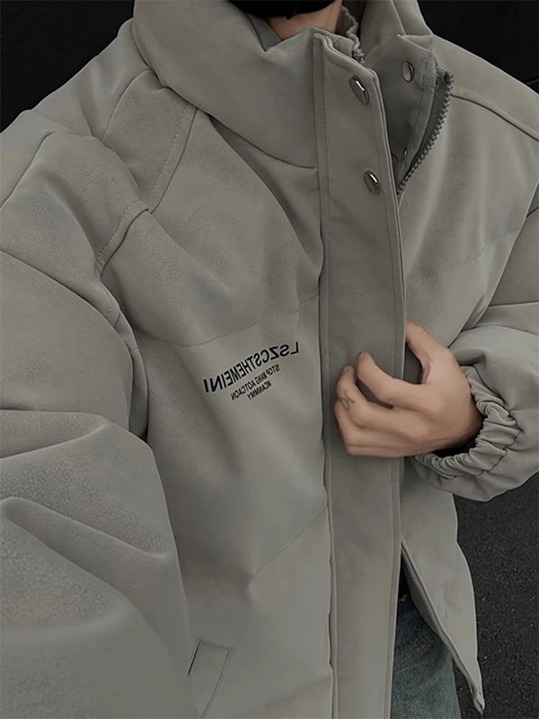 

Matte PU Leather Men's down Jaet Thiened Stand Collar American Retro Sle Winter Coat Casual Loose Fit Windproof