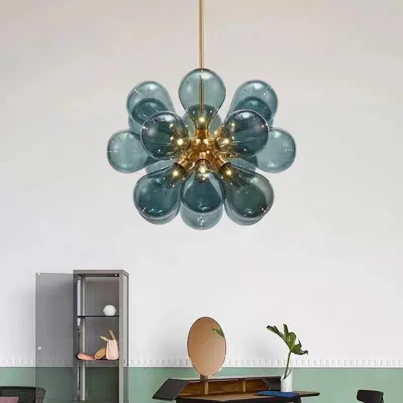 Nordic Minimalist Art Glass Ball Pendant Light for Bedroom Model Room Restaurant French Magic Bean Balloon Bubble Decor Lamp