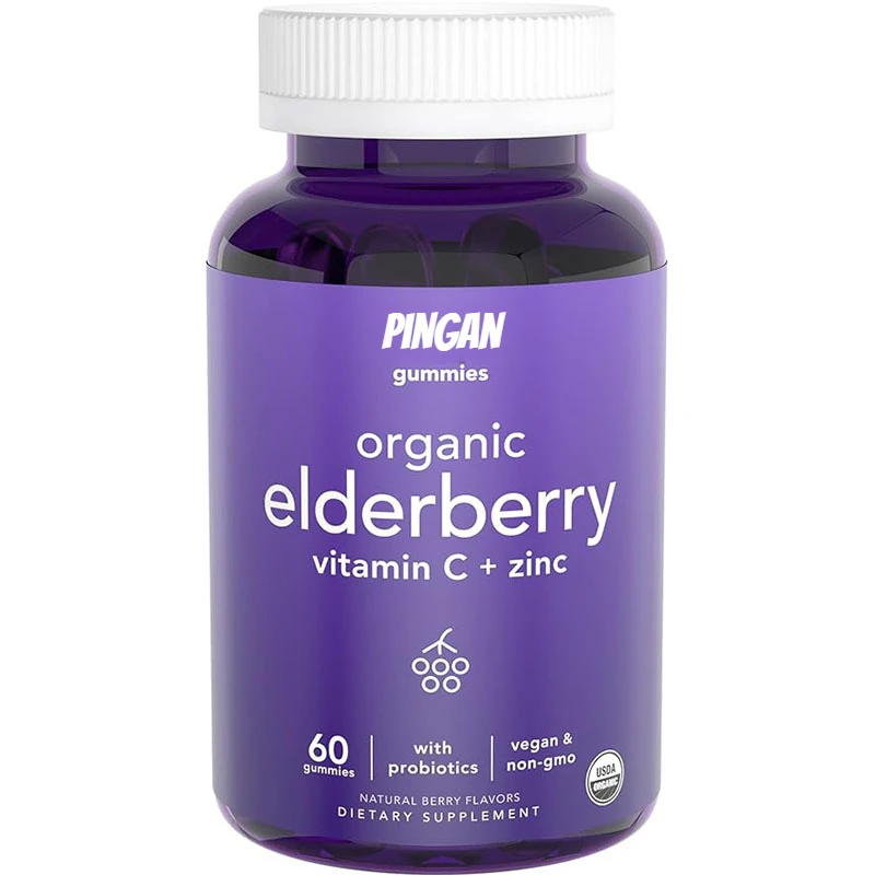 

Elderberry Gummies with Concentrated Vitamin C, Zinc, and Probiotics, Certified Vegetarian and Non GMO (60 Gummies)