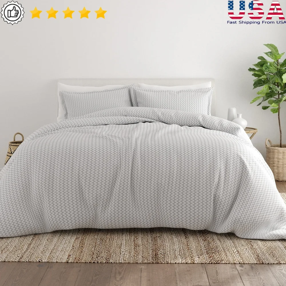 

Light Gray 3-Piece Duvet Cover Set King Microfiber Soft Breathable Hypoallergenic Durable Easy Care Pillow Shams Included