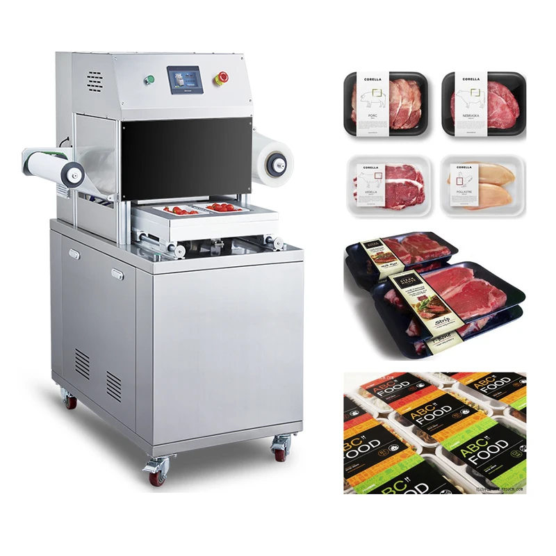 Vacuum Tray MAP Sealing Machine Nitrogen Gas Automatic Food Meat Poultry Tray Sealing Machine Tray Vacuum Sealer