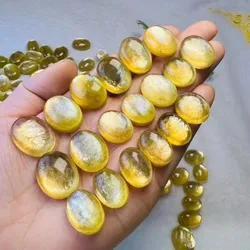 1pc Natural Gold Yellow Lepidolite Oval Cabochon Bead Loose Stone Quartz Crystals Healing Jewelry Making Ring Home Room Decor