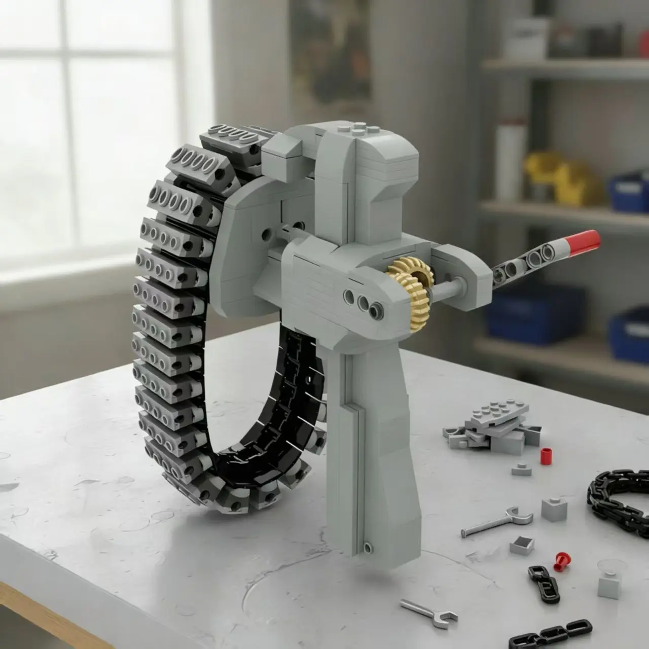 

Small Engineer Domestic Building Block Gun MOC Technology Structure Power Transmission Mechanical Assembly Gun Type Can Launch