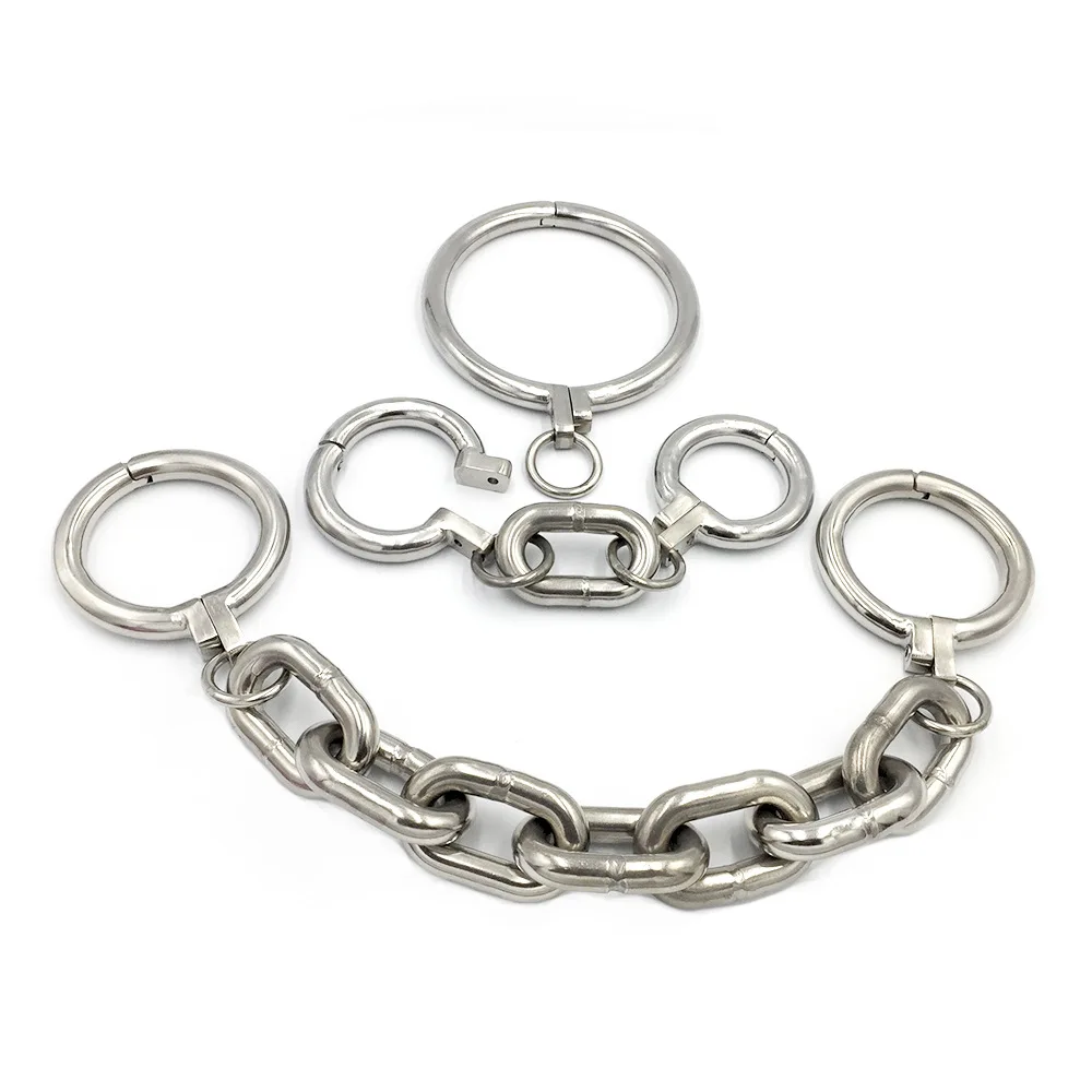 New Stainless Steel Round Collar Handcuffs and Ankle Cuffs Chain Thickness 1.6cm Ring Thickness 1.6cm SM Props Couple Sex