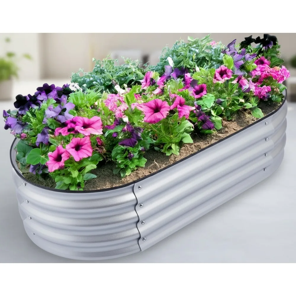 

4x2ft Metal Raised Garden Bed Kit - Easy Assembly Galvanized Planter Box for Vegetables Fruits Flowers Outdoor Gardening