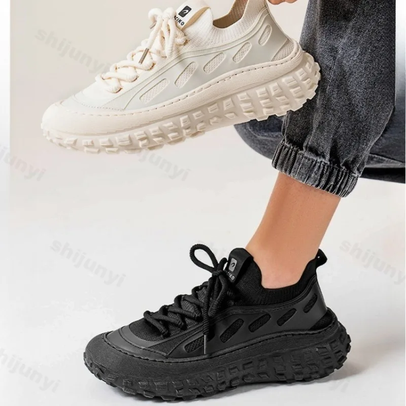 Men's Fly Weave Design Casual Shoes 2025 Summer Anti Slip Mesh Breathable Slip on Thick Soled Shoes Comfortable Chunky sneakers