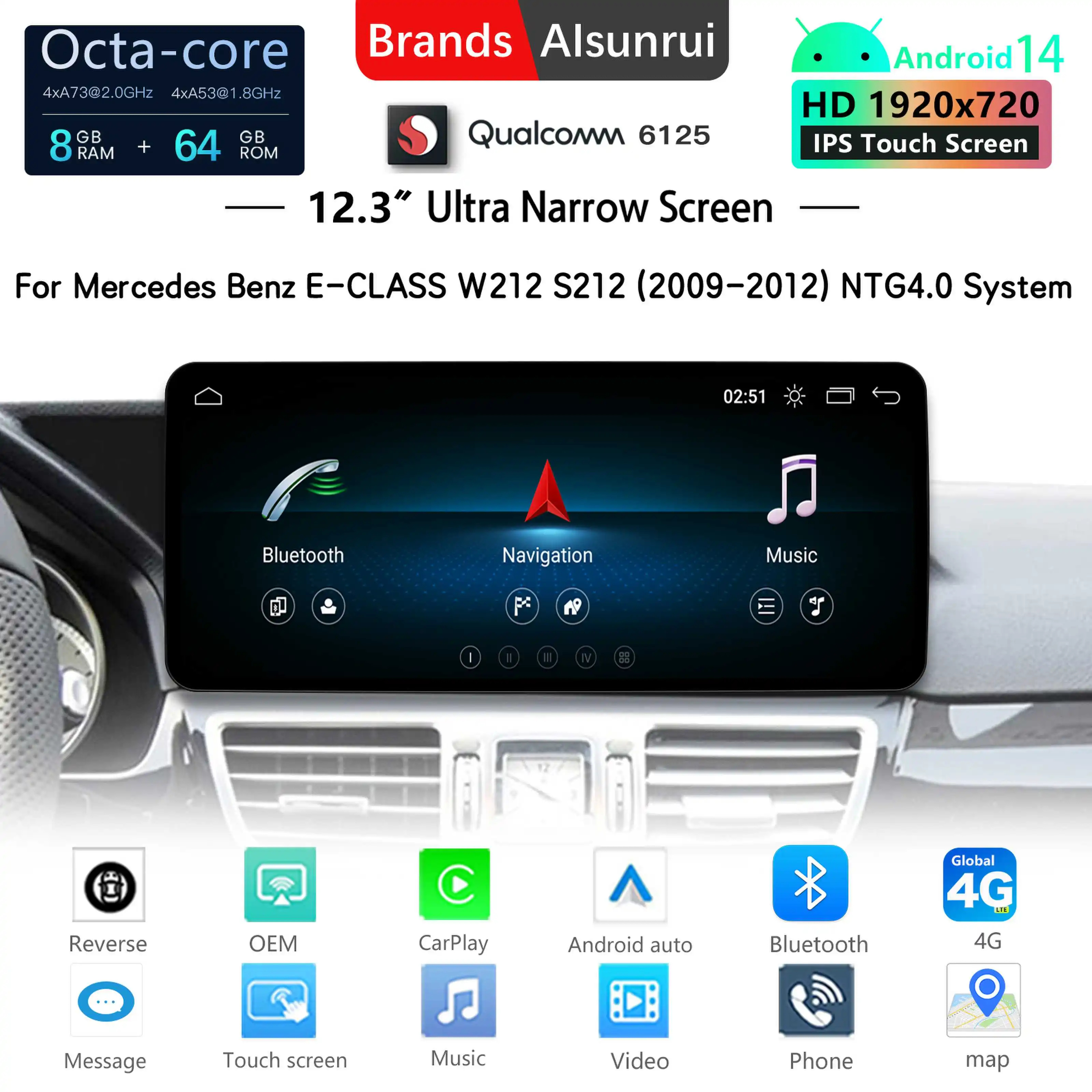 

Andorid 14 Car Radio For Mercedes Benz E Class W212 E200 E230 E260 E300 S212 2009-2016 NTG 4.0 4.5 5.0 4G 8 Core GPS CarPlay