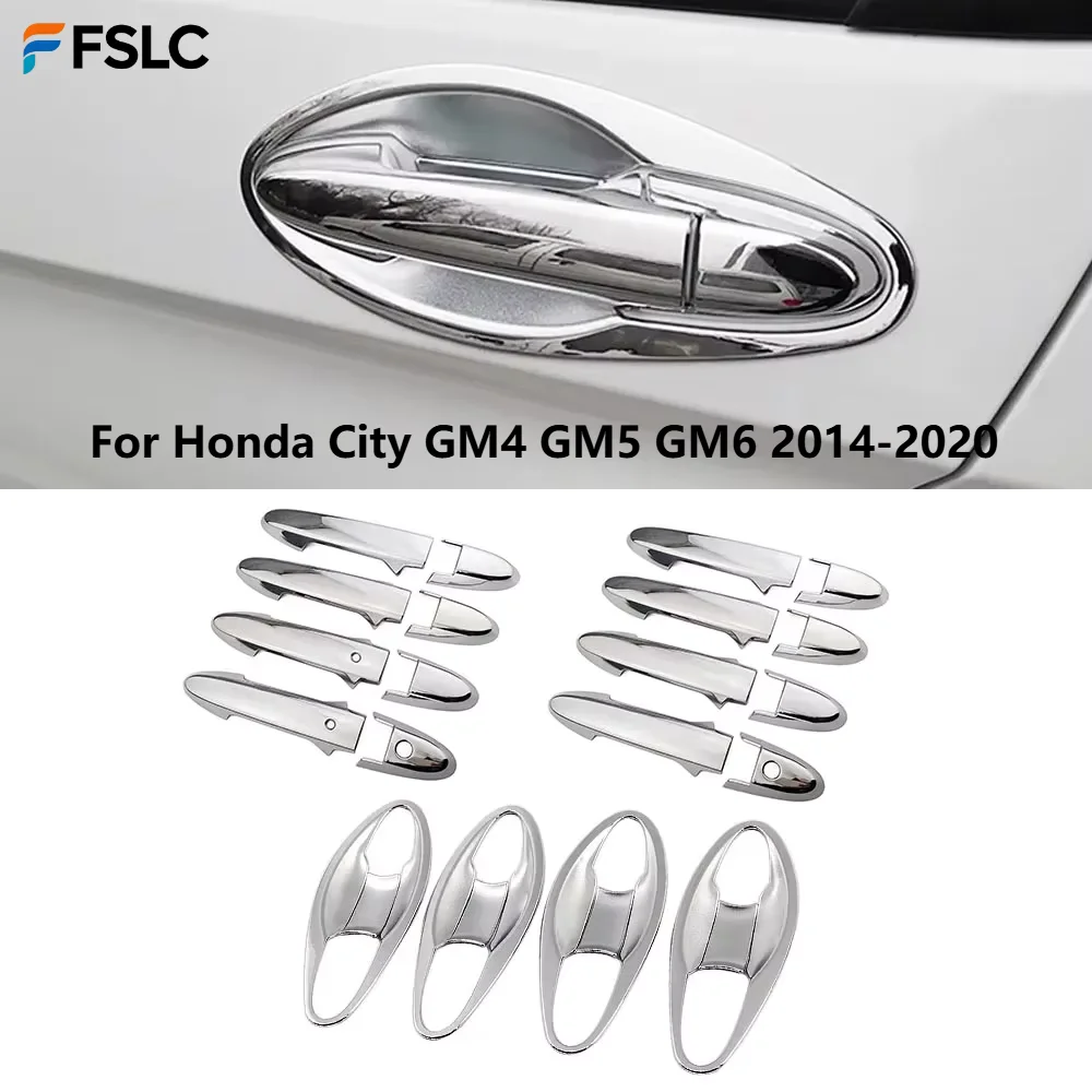 

⭐Genuine⭐ 4Pcs Chrome Exterior Door Handle Cover + Bowl Trim For Honda City GM4 GM5 GM6 2014-2020 Car Styling Accessories
