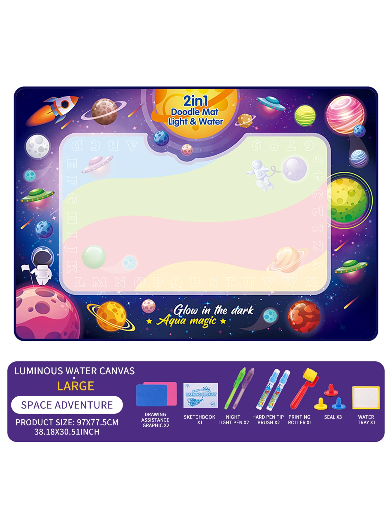 قماش مائي مضيء للأطفال، بطانية جرافيتي ألغاز، لوحة رسم وكتابة قابلة للطي، ألعاب تعليمية مونتيسوري #1