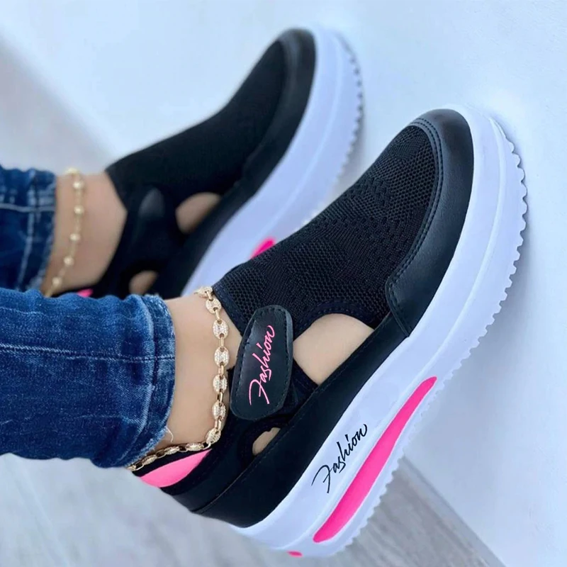 Zapatos vulcanizados informales para mujer, zapatillas deportivas transpirables con plataforma de malla, antideslizantes, Calzado cómodo de diseño, 2023