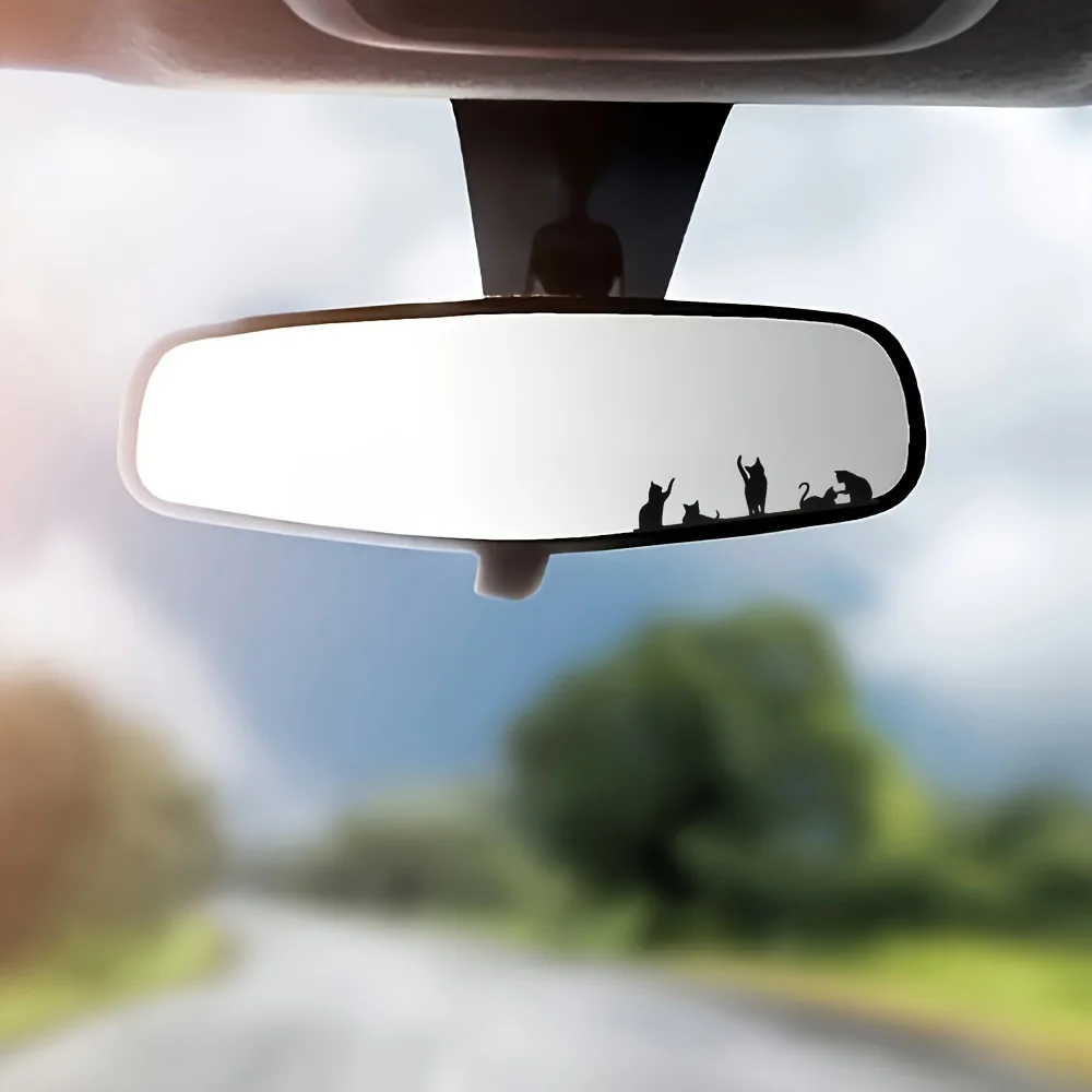 1PC Cute Playful Kitten Rearview Mirror Vinyl Sticker Multi-purpose Cartoon Decal Auto Decor Gift Accessory - view 4