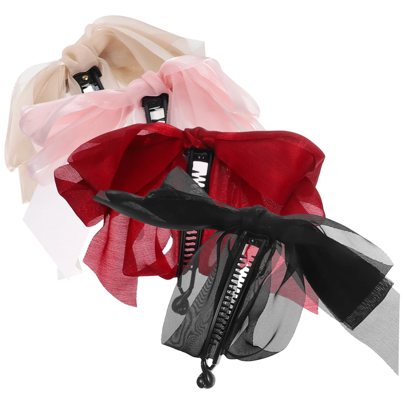 

4pcs Large Clips Women Thick Hair Bows Black Curly Accessories Elegant Banana Clips Hair Bow Daily Use Hairstyles