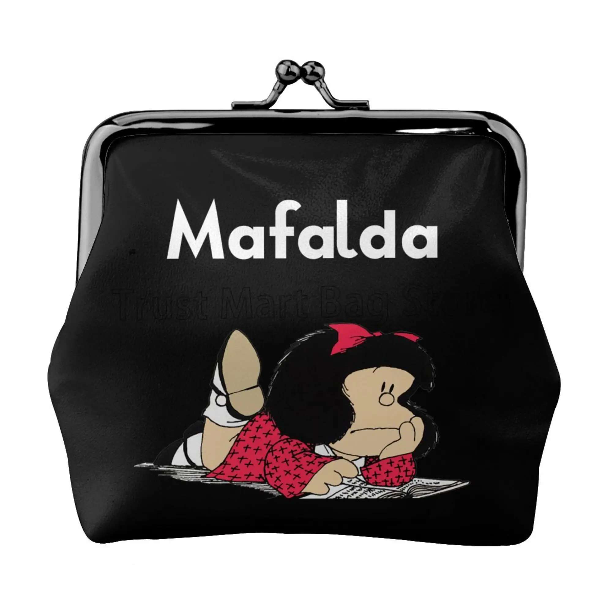 

Funny Mafalda Print Leather Coin Purse Small Kiss-Lock Change Pouch Clasp Closure Buckle Wallet for Women Girls Gifts