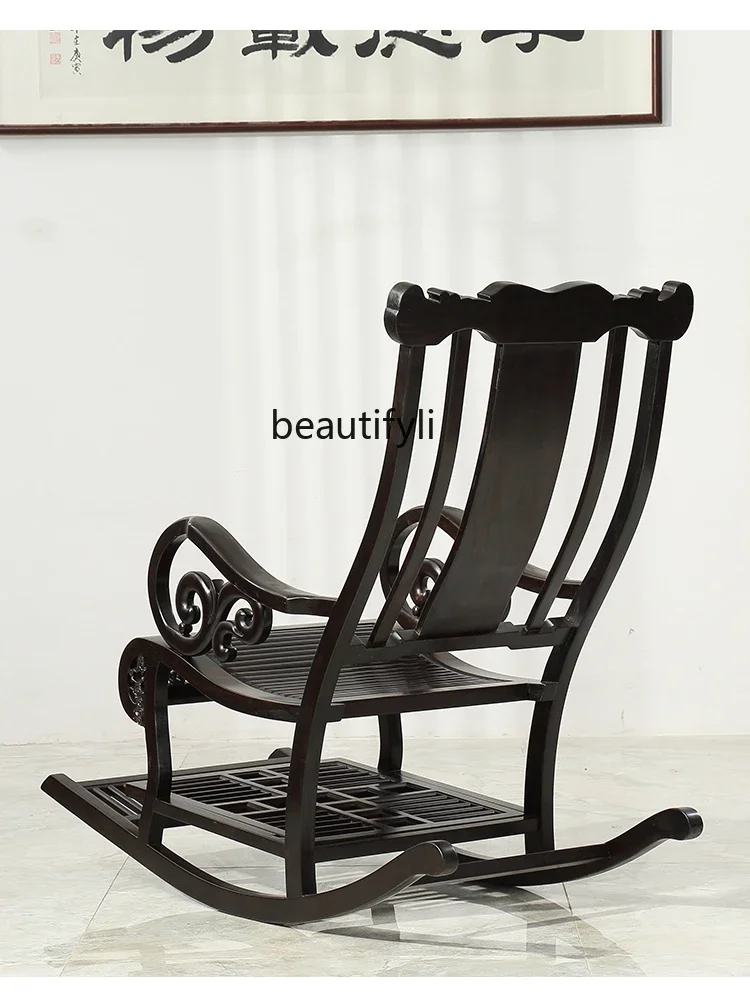 V Solid Wood Rocking Chair New Chinese Style Antique Zen Leisure Chair East African Ebony Recliner