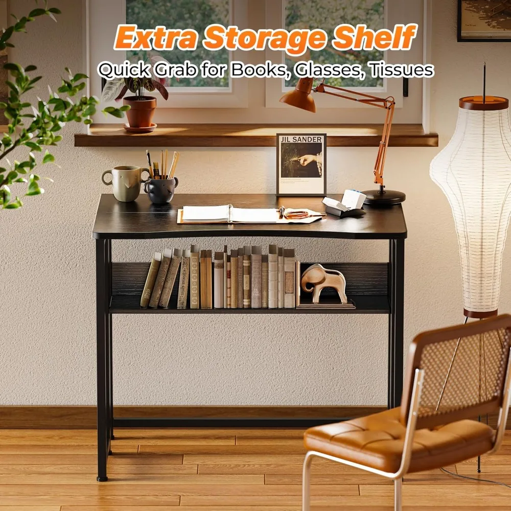 31.5 Inch Foldable Computer Desk with Storage Shelf, Space Saving for Small Spaces, Black
