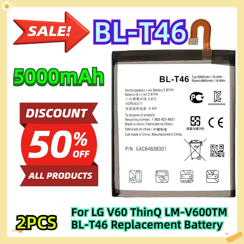 

3.87V 5000mAh 2pcs For LG V60 ThinQ LM-V600TM BL-T46 Replacement Battery