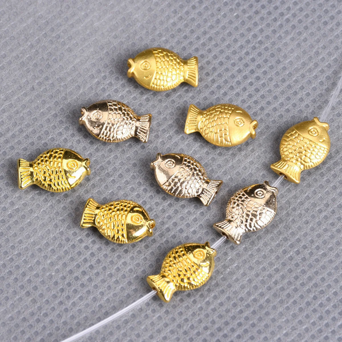 10pcs Matte Gold Color Fish Shape 12x8mm Loose Metal Craft Beads For Jewelry Making DIY Findings