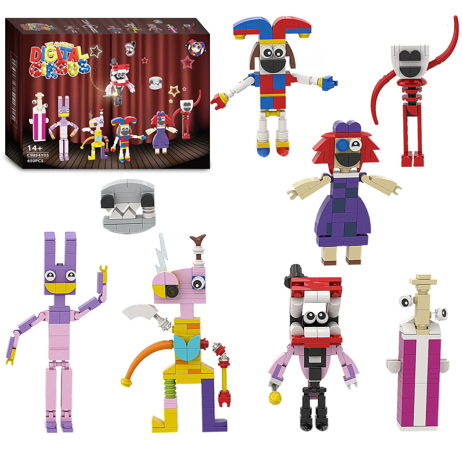 7PCS Amazing Digital Circus Building Blocks Model Kit Horror Animated Movie Character Assembly Toy 388PCS Kids Adults Gift