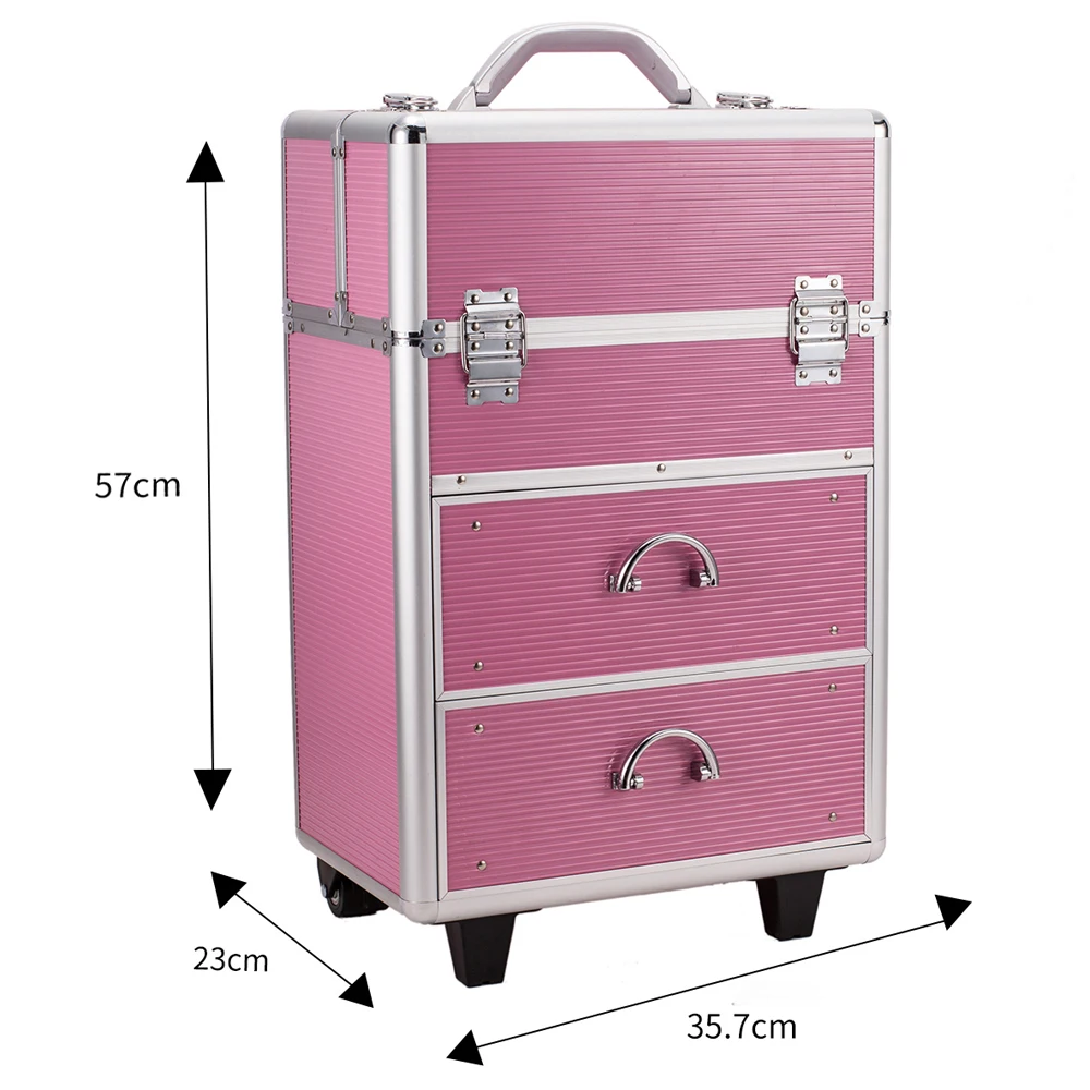 4 Tier Afsluitbare Cosmetische Make-Up Train Case Met Uitschuifbare Trays Roze