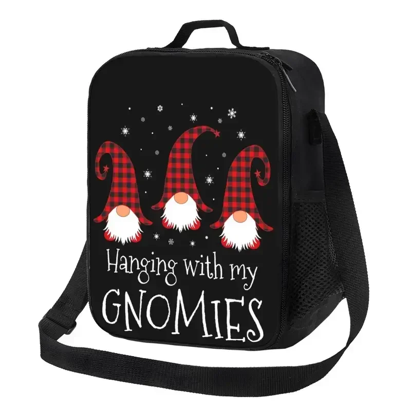 Hanging With My Gnomies Plaid Garden Christmas Gnome Thermal Insulated Lunch Bag Resuable Lunch Tote for Kids Bento Food Box