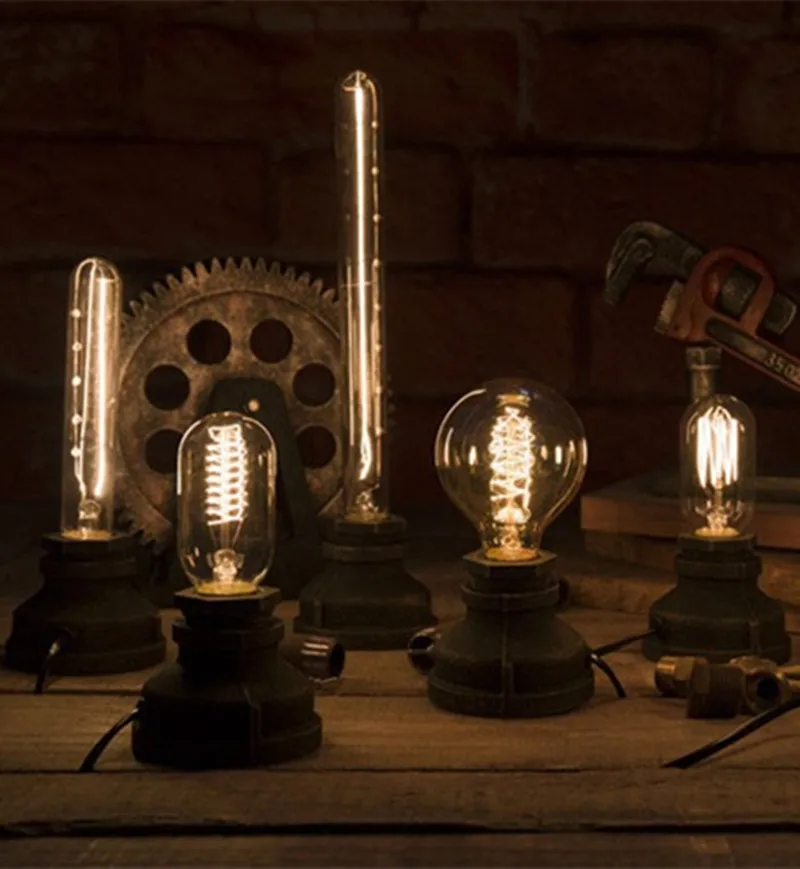 Vintage styl industrialny Retro fajka wodna stół z brązu podłużna lampa biurko w sypialni lampa stołowa oprawy wystrój domu oświetlenie wewnętrzne