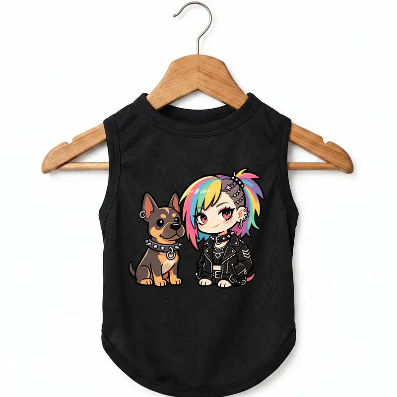 

Punk Dog Vest, Cool Girl Print, Summer Breathable Pet Tank, Quick Dry Polyester Clothes