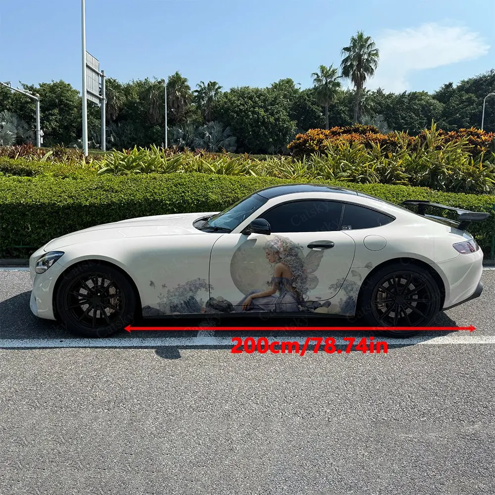 2pcs Moonlight Wave Sea Fairy Spirit, Durable, Fade-resistant, Enhance Vehicle Aesthetics With Artistic Design Car Vinyl Wraps