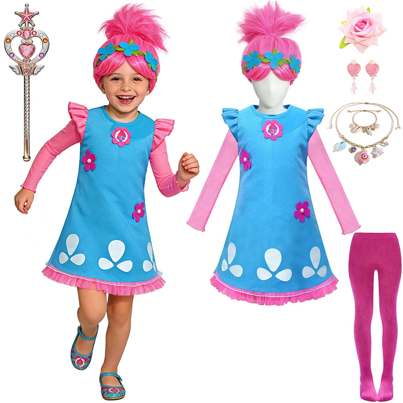 

Нарядный костюм принцессы Поппи для девочек, карнавальный костюм для дня рождения, детская одежда для Хэллоуина, школьных выступлений, детская одежда