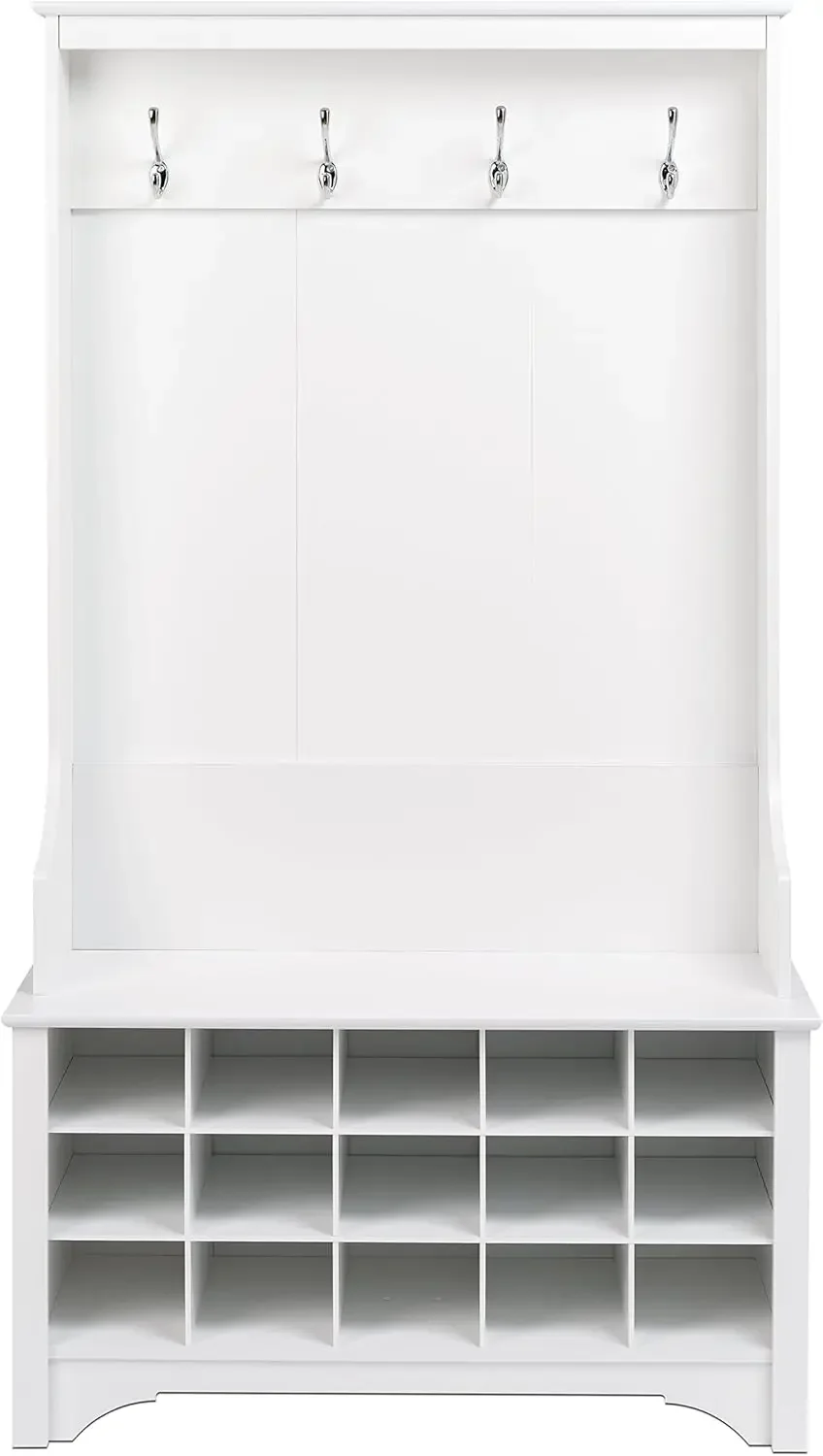 Prepac Hall Tree with Shoe Storage, White