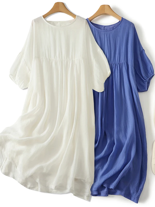 

Elegant Korean Japanese Style plus Size Women's Summer Dress Fairy Atmosphere round Neck Artistic Long Skirt Cool Feeling
